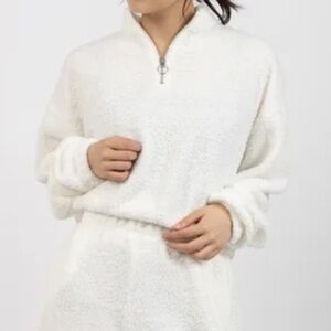 Reebok Cozy Top XL 2XL -Ivory Soft Teddy Pullover Sweatshirt Relaxed Fit 1/4 Zip